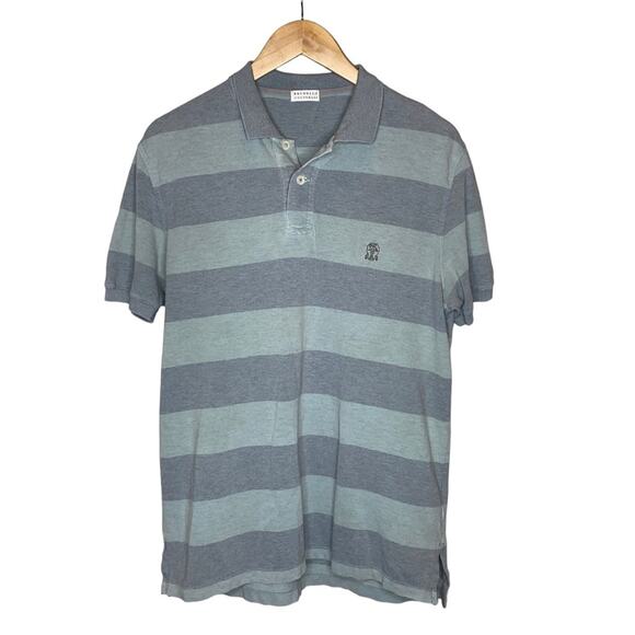 Brunello Cucinelli Striped Cotton Polo Shirt - Picture 1 of 9